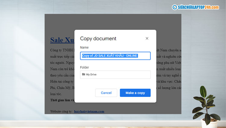 Click vào File, sau đó chọn Make a copy như trên màn hình