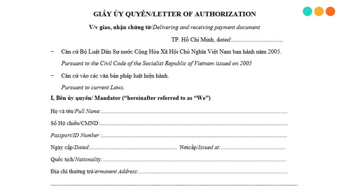 Mẫu giấy ủy quyền tiếng Anh song ngữ (Power Of Attorney) 